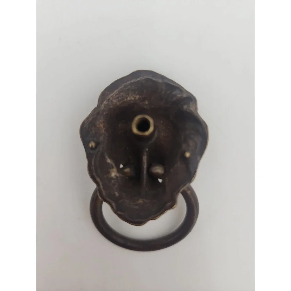 Vintage Brass Lion Head Ring Drawer Pull 2